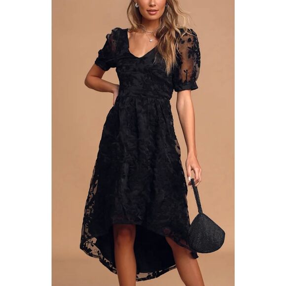 Lulu's Dresses & Skirts - Lulus be my date black floral embroidered high low midi dress m